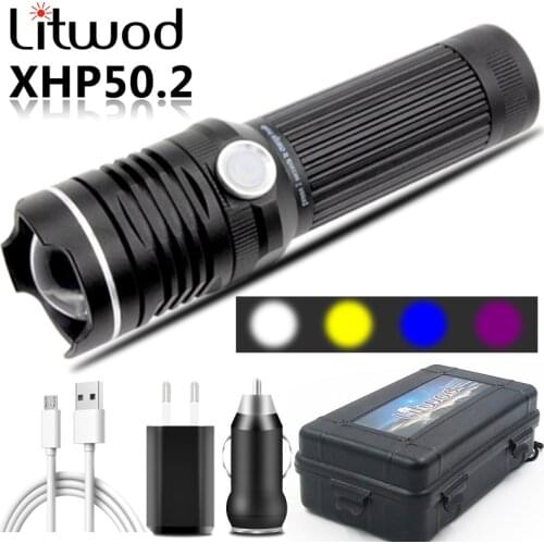 4 Colors Powerful Led Flashlight USB Rechargeable 18650 26650 Battery Zoomable Torch Aluminum Waterproof Lantern