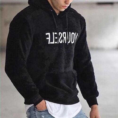 65% Dropshipping!!Hooded Sweatshirt Letters Embroidery Long Sleeve Pullover Spring Men Pockets Plush Warm Hoodie for Street