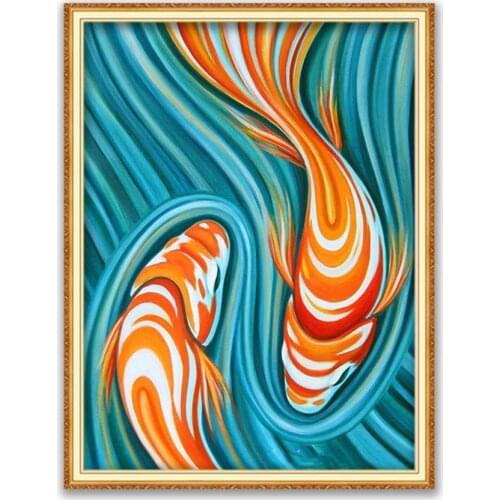 Animal Carp DIY 11CT Embroidery Cross Stitch Kits Craft Needlework Set Cotton Thread Printed Canvas Home Decoration Wholesale