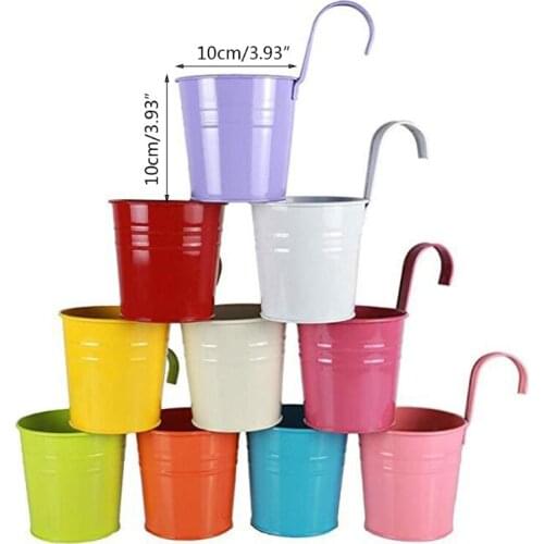 NICEFurniture Hanging Flower Pots Metal Iron Bucket Planter for Railing Fence with Detachable Hooks Window Flower Pots Desktop