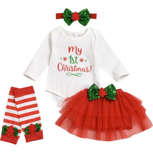 Toddler Girl Clothes Girls My 1st Christmas Long Sleeve Bodysuit+Tutu Skirt+Leg Warmers+Headband Set