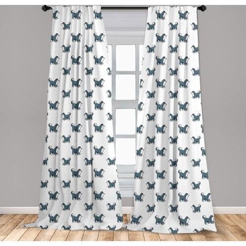 Dog Window Curtain Husky Puppy Siberian Energetic Pet Alaskan Origin Sketch Style Cartoon Cold Lightweight Decorative