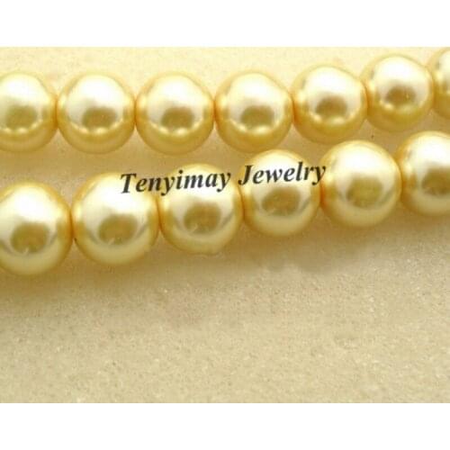 Wholesale 5 Strands 12mm Yellow Glass Imitation Pearl Loose Beads Free Shipping