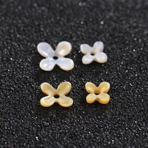 Seashell Four-leaf Clover Shape Charm 1Pc White/Yellow 6*6mm/8*8mm Shell 3D Bead For Handmade Necklace DIY Jewelry Making 19076