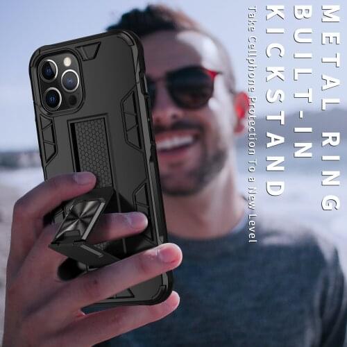 For iPhone 11 Pro Max 8 Plus Xr Xs Max X SE 2020 Cases Shockproof Armor Case Ring Stand Bumper Phone Back Cover For 12 Pro Max