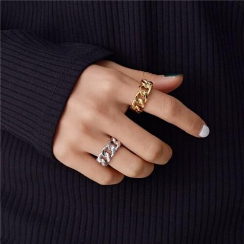 Gold Color Chain Shape Wide For Unisex Vintage Chunky Ring Antique Jewelry Accessory Twisted Geometric Rings Open Rings
