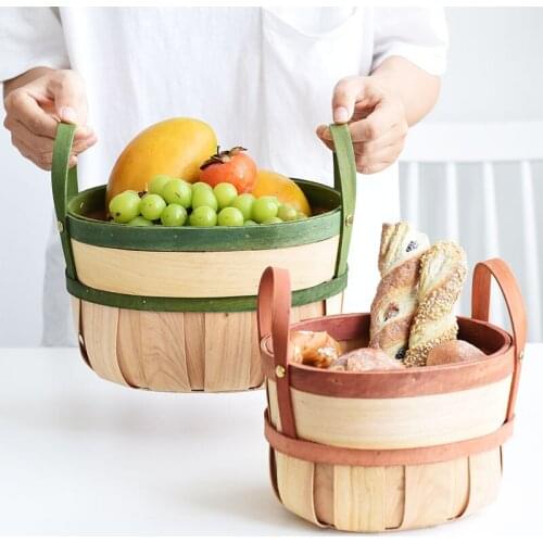 Nordic wood woven storage basket sundries basket flower bucket decoration basket shooting props fruit bread basket LB022619
