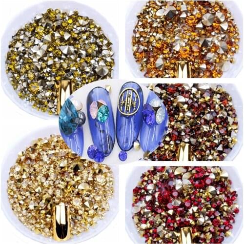 Mixed Size 5 Colors 1000pcs Resin Point bottom Rhinestones Glue On Beads Diamond Jewelry Nail Art Wedding Dress Decoration DIY