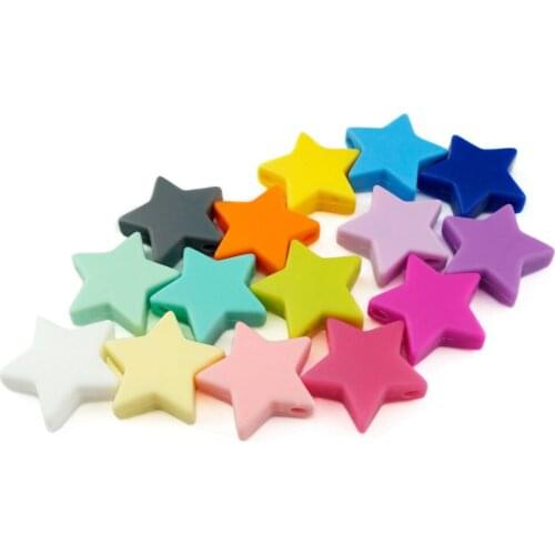 Sutoyuen 50pcs BPA Free Silicone Star Beads 25mm DIY Baby Pacifier Nursing Teething Beads for Chew Necklace Jewelry Accessories