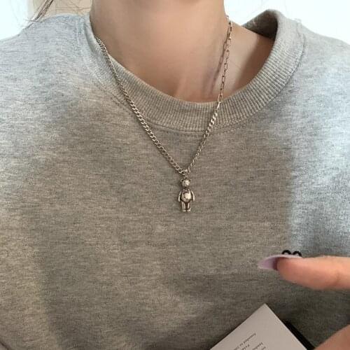 925 Sterling Silver Robot Little Bear Pendant Necklace For Women Couples Hip Hop Trend Fine Jewelry Party Gifts Sweater Chain