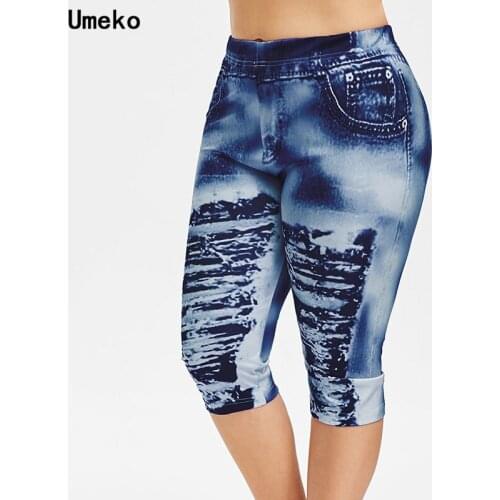 Umeko 2020 Fashion Plus Size Black High Waist Midi Leggings Women Casual Tie-dye Jeans Pants Skinny Jean Leggins Female Trousers
