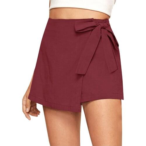 Womens Casual Shorts Hight Waist Solid Color Cotton Loose Skirt Shorts Pants Elegant Lace Up Shorts Skirt Spodenki Damskie