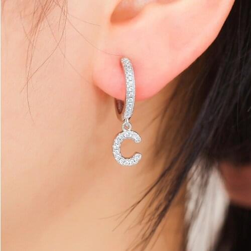 1 pcs Fashion Crystal A-Z Letter Stud Earrings For Women 925 Sterling Silver Party Jewelry Accessories Pendientes eh215
