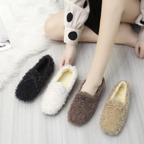 COOTELILI Women Shoes For Woman Flats With Plush Winter Warm Shoes Round Toe Fashion Flat Heel Women Slip On Basic Casual 35-40