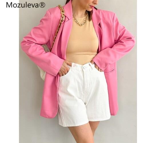 Mozuleva 2021 Chic Loose Light Pink Women Blazer Spring Summer Single Buttons Female Oversized Suit Jacket Full Sleeve Outwear