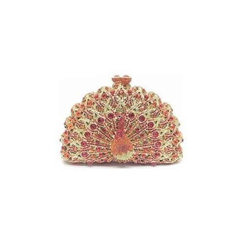 Women Crystal Clutch Evening Bag Bridal Peacock shape Diamond pink Purse Wedding Party Prom Handbag for lady Christmas gift