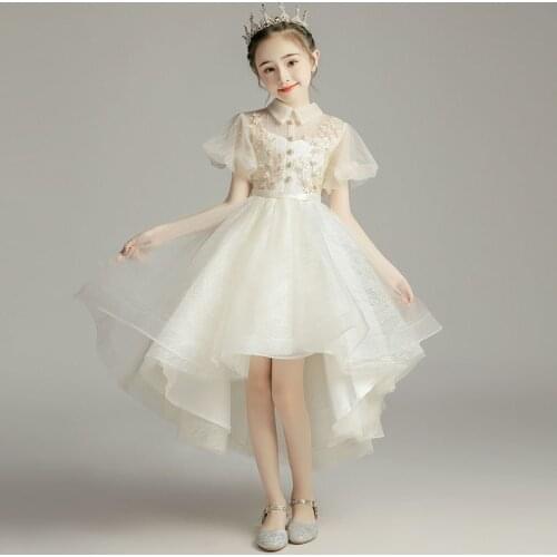 Champagne Girl Lace Embroidery Christmas Birthday Party Dress Flower Wedding Gown Formal Kids Dresses For Girls Teen Clothes