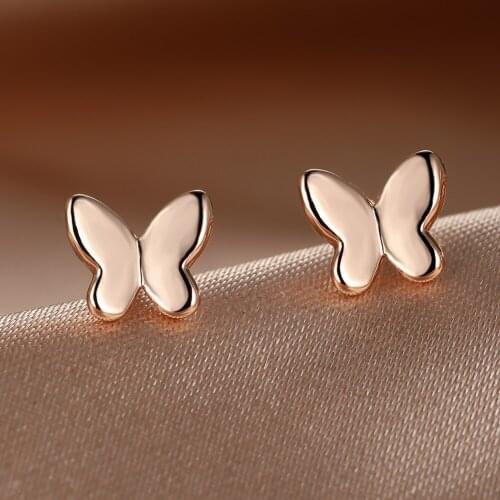 1 Pair Cute Butterfly Stud Earrings for Women Girls Simple Fashion Rose Gold Glossy Earrings Female Birthday Gift Jewelry Charm