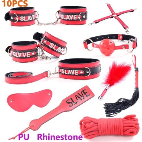 10-piece Adult BDSM Sexy Leather Gift Bondage Set Handcuffs Whip Gag Erotic Games Sex Toys for Women Couple Flirting Store