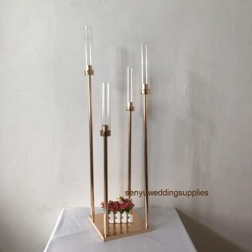 12PCS Flowers Vases Candle Holders Road Lead Table Centerpiece Gold Metal Stand Pillar Candlestick For Wedding Candelabra 1257