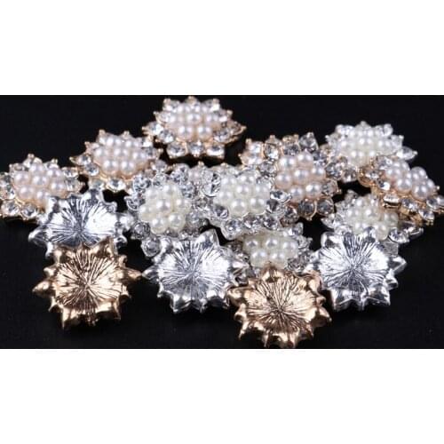 120pcs/lot) Factory Price Bling Silver Plated Alloy Rhinestone Button Flatback Crystal Pearl Button DIY Hair Accessories