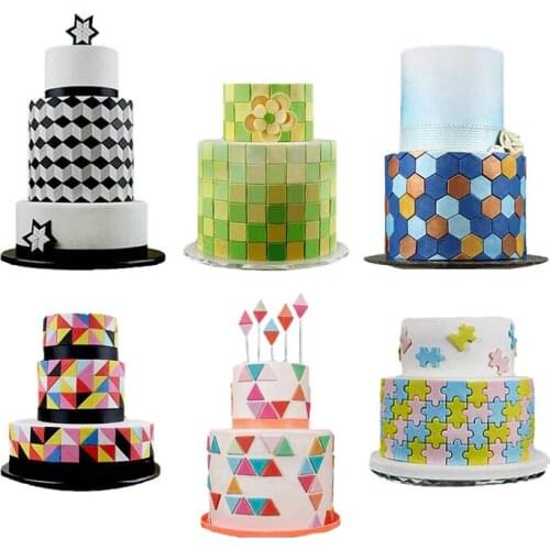 18pcs Square Puzzle Geometry Cake Decoration Tool Sugarcraft Fondant Biscuit Plastic Cookie Cutter Embossing Stamp Baking Tool