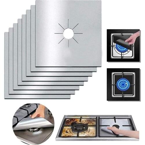 4/8 Pack Reusable Nonstick Foil Gas Hob Range Stove Top Burner Protectors Liner Cover(0.2MM) Stovetop Gas Cooktop Clean Mat Pad
