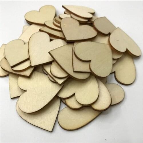 50PCS Wood Heart Wood Chip Without Hole for Handmade DIY Home Wedding New Year Hanging Pendant Decorative Embellishments Crafts