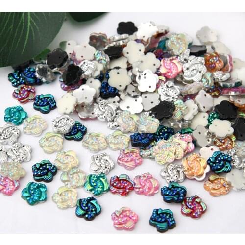 BOLIAO 60Pcs 10*10mm Flower Shape AB Color Resin Contains Flat Back Sew on Clothes/Bags Earring Accessories Decoration R251