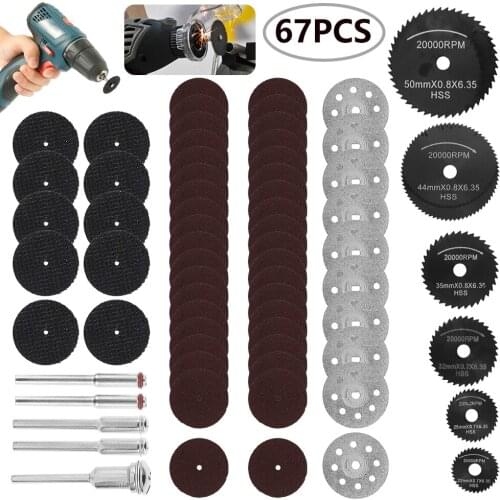 67pcs Abrasive Cutting Disc Sanding Dics with Mandrels Grinding Wheels for Dremel Accesories Metal Cutting Rotary Tool Saw Blade