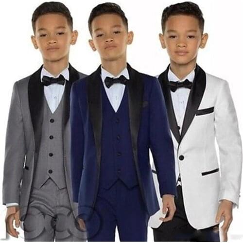 White Boy Suit Set Kids Boy Suits for Weddings Prom Suits Children Formal Dress for Boys Kids Tuxedo (Jacket+Pants+Vest)