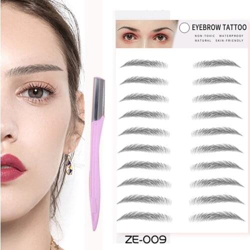 10Pair Eyebrow Tattoo Sticker Hair-Like False Eyebrows Waterproof Natural Eye Brow Tattoo Sticker False Eyebrow Trimmer Scissors
