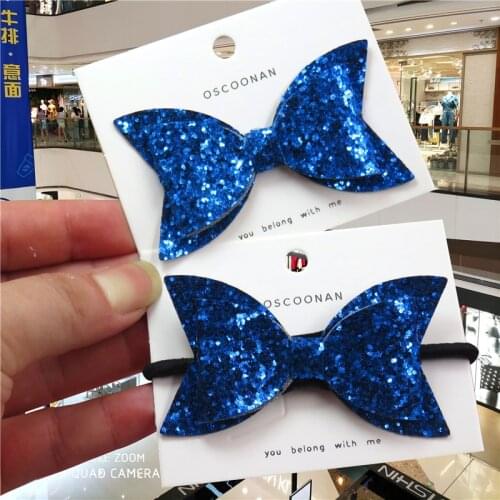 1PCS Cute Royal Blue Swallowtail Sequin Bows Elastic Hair Bands Hairpins 2020 Creativity Korean Hair Accessories For Baby Girl
