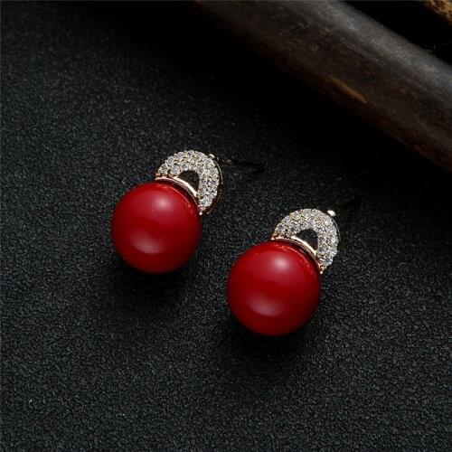 EYER Luxury Christmas Color Ball Earrings Pearl Stud Earring For Women Wedding Crystal Zircon CZ Dubai Bridal Bohemian Hot Style
