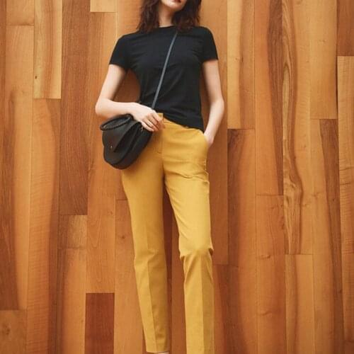 European and American High-end Womens Basic Cotton Round Neck Slim Short Sleeve T-shirt