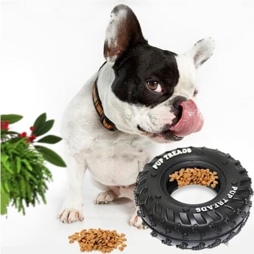 Dogs Toy Food Leak Dispenser Feeder Pet Interactive Toys Rubber Tyre Shape Bite Resistance IQ Training Diameter 15.5cm Dog Toy