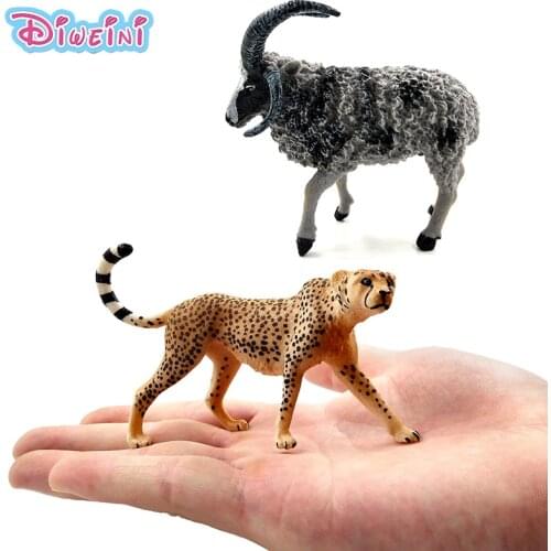 Simulation cute Goat Cheetah leopard figure Animal Model sheep Figurine home decor Plastic Crafts decoration accessories toys
