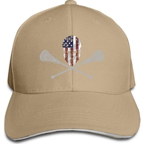 Adult Lacrosse Helmet Crossed Sticks Cotton Lightweight Adjustable Peaked Baseball Cap Sandwich Hat Men Women