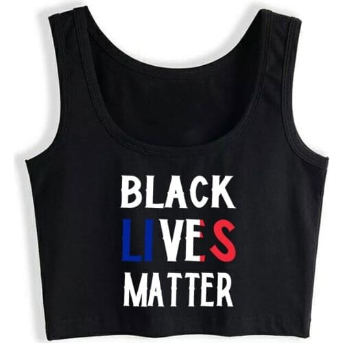 Crop Top Female Black Lives Matter France Flag - BLM Protest O-Neck Vintage Custom Tops Women