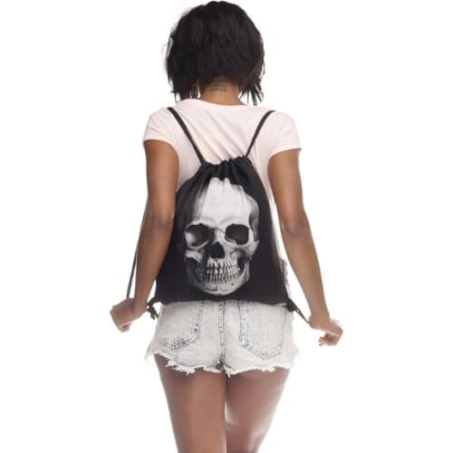 2021 Hot Sale High-end Skull Pattern Drawstring Pocket Womens Cosmetic Storage Shoulders Backpack Bag for Shoes Portable