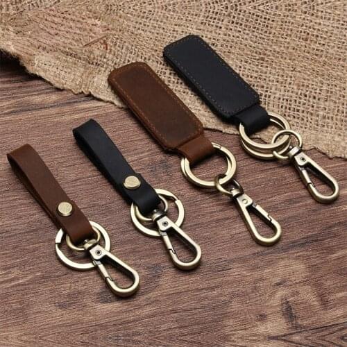 Fashion DIY Keychain Personalized Handmade Leather Key chain Mens Retro Cowhide Car Keychain Friends Creative Small Gifts