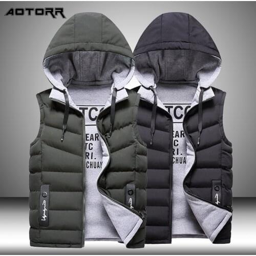Mens Winter Vest 2020 Winter New Thick Hooded Sleeveless Jacket Men Fashion Casual Wear on Both Sides Cotton-Padded Vests Men