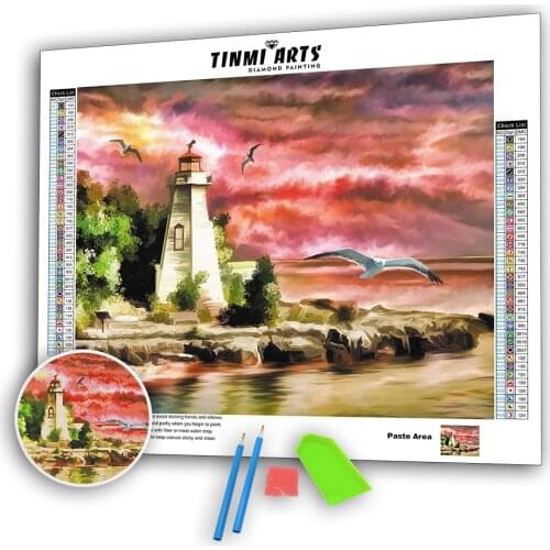 5D DIY Watercolor Sky Diamond Mosaic Painting Kit Full Round AB Drill Resin Seagull Tower Sea Embroidery Cross Stitch Sticker