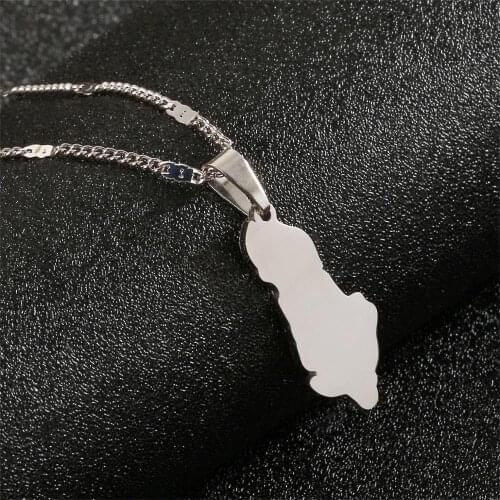 Stainless Steel Albania Map Pendants Necklaces Silver Color Shqiperise Chain Jewelry