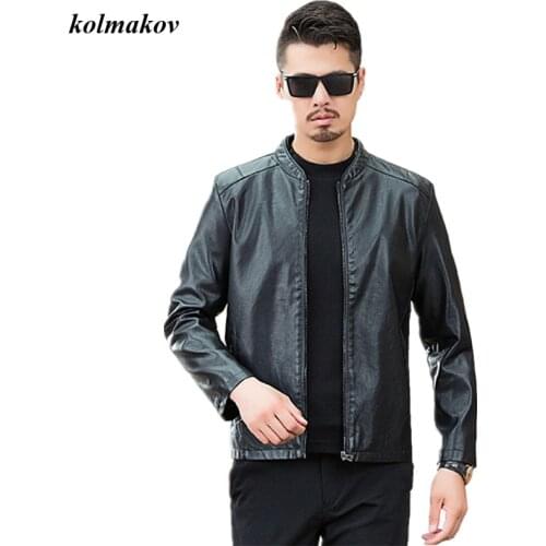 New Arrival Spring Style Men Boutique Faux Leather Coat Fashion Casual Solid Mandarin Collar Mens Zippers Loose Coat Size M-8XL