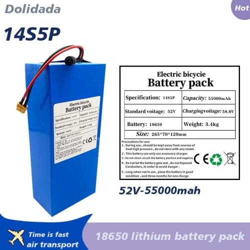New 52V 14S5P 55000mAh 18650 1500W lithium battery for balance car, electric bicycle, scooter, tricycle