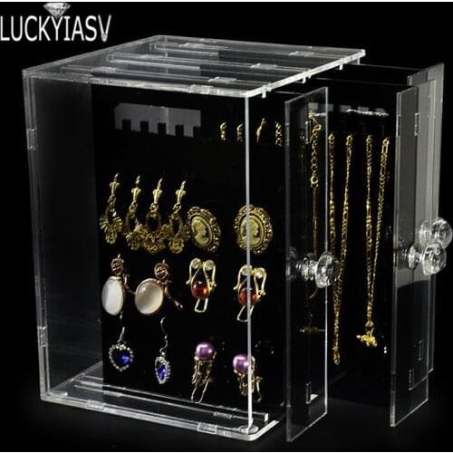 Acrylic Earrings Storage Box Jewelry Display for earrings 3 Layers Locker Jewellery Organizer Cases Clear Boxes