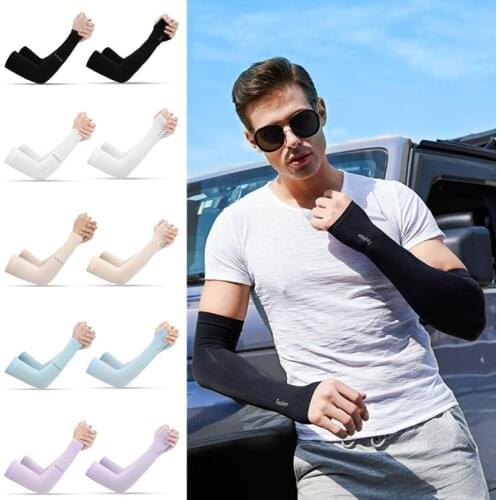Women Men UV Protection Cooling Arm Sleeves Compression Sunscreen Long Cover Fingerless Gloves for Running Cycling Fishing Sport