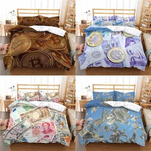 Luxury 3D Modern Currency Print US Dollar RMB And UK Pound Coin Pattern Duvet Cover Pillowcase Funny Rich Men Bedding Sets