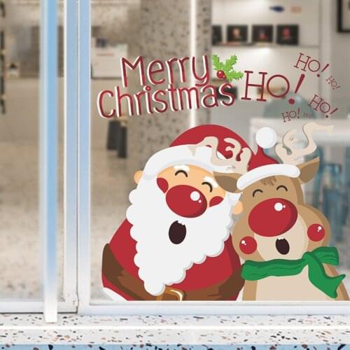 Christmas Reindeer Santa Claus Decoration Wall Stickers Shop Window Door Decals New Year 2022 Home Decor Self-adhesive Art Mural